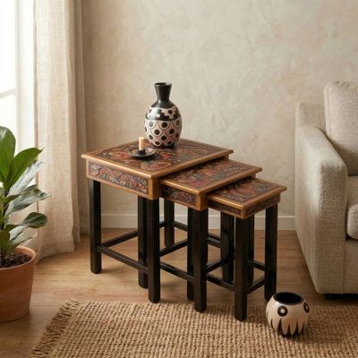 Ensemble de 3 tables d'appoint NOVICA fabriquées à la main Bird Of Paradise