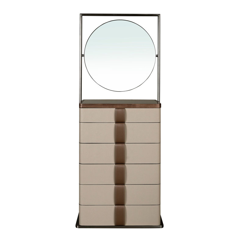 Chiffonier walnut, grey and brown smoked glass top with mirror