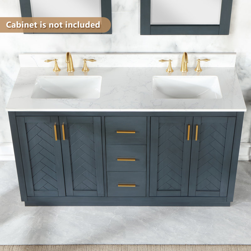 Ceres 61" Grain White Engineered Stone Vanity Top with Double Sinks