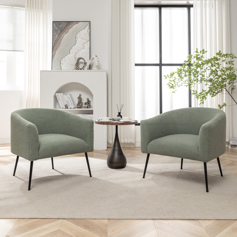 Jameila Upholstered Barrel Chair, Green Faux Fur, 2, Black