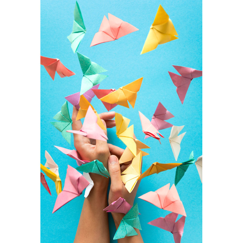 Colorful Paper Butterflies - Wrapped Canvas Print, 122cm H x 81cm W x 3.8cm D