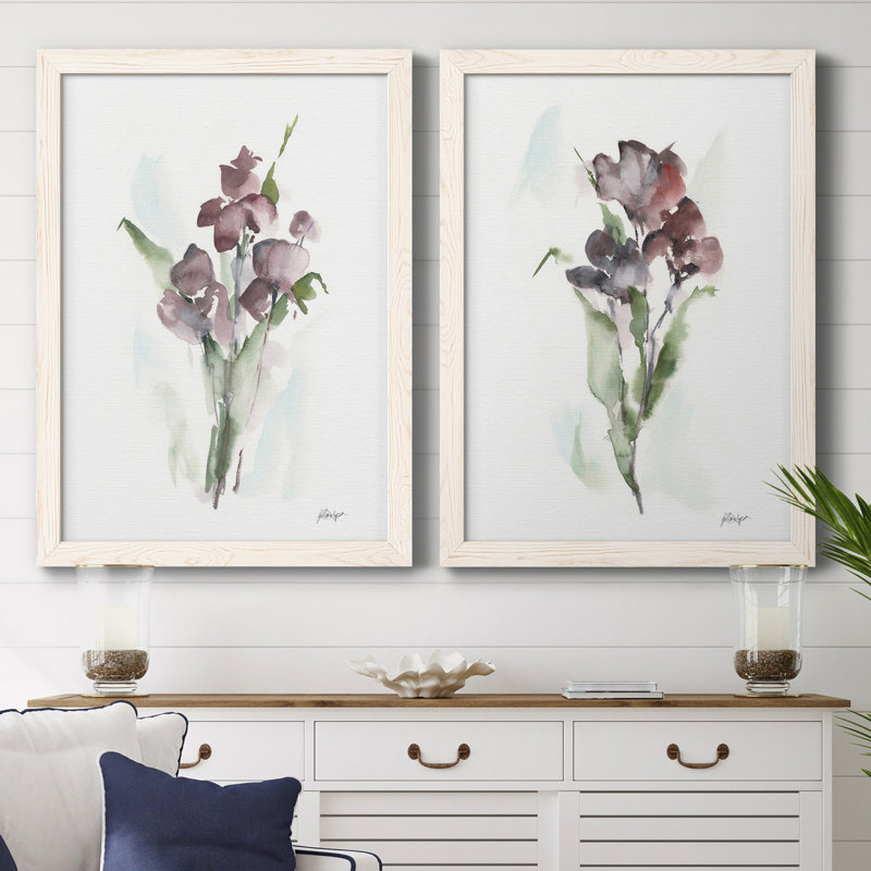 Plum Bouquet I - Ensemble de 2 reproductions d'art, Toile blanche encadrée, H 37,5 po x l 55 po x P 1,5 po, Pas de tapis