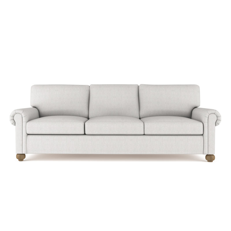 Leroy Rolled Panel-Arm Sofa with Bun Feet, Box Weave Linen Pumice, 36" H x 84" W x 49" D, Weathered