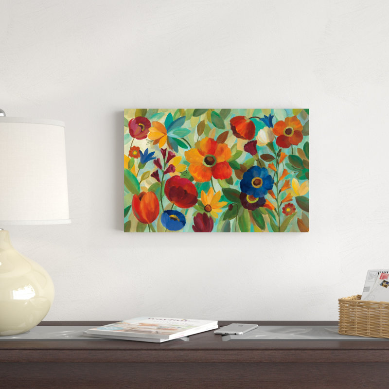 «Summer Floral V» par Silvia Vassileva, reproduction d'art mixte, H 12 po x l 18 po
