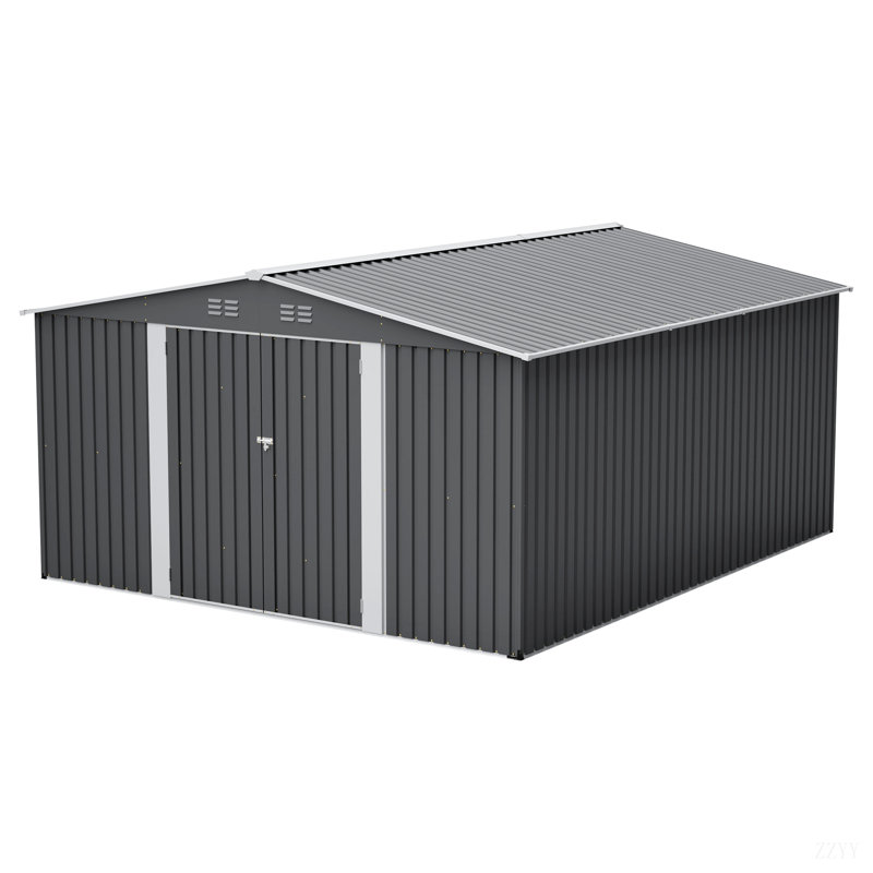Remise de rangement extérieure en métal, grande remise à outils de jardin avec portes doubles verrouillables, bâtiment de cour imperméable, patio