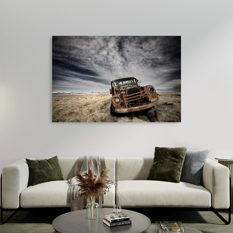 Rusty Truck Dramatic Sky Classic Dramatic Retro Landscape Nature Wall Art Print 1 Piece Wrapped Canvas Wall Art