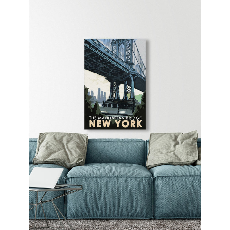 «Manhattan Bridge» par - peinture sur toile tendue, H 36 po x l 24 po x P 1,5 po