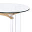 Table de bout ronde Hale de 23 po, plateau en verre, pieds en acrylique, transparent, doré