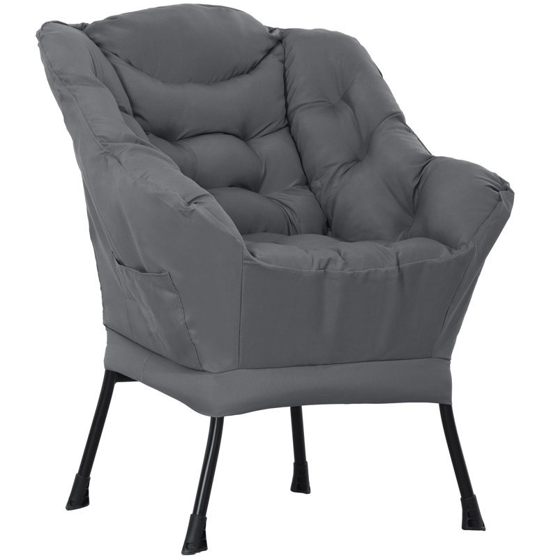Chaise d'appoint moderne, fauteuil en tissu de lin avec poches latérales, Lin gris