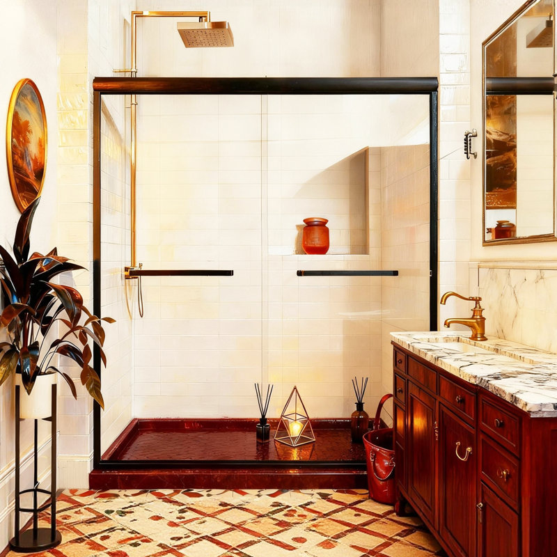 Kosmonia 58"-60" Wide X 72 "High Double Sliding Shower Door with 1/4-inch Tempered Glass