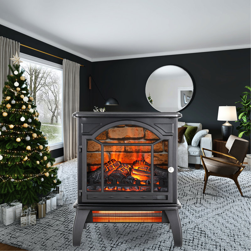 Foyer électrique avec télécommande - 18 pouces, 1500 W, 4 réglages de luminosité, fonction de minuterie, flamme 3D sécuritaire de 18 po 5000 / H, double protection, portable, durée de vie de 50000 heures