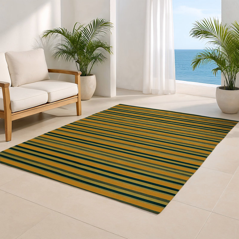 Tapis intérieur / extérieur brun HorizontalStripes, Rectangle 5 pi x 7 pi