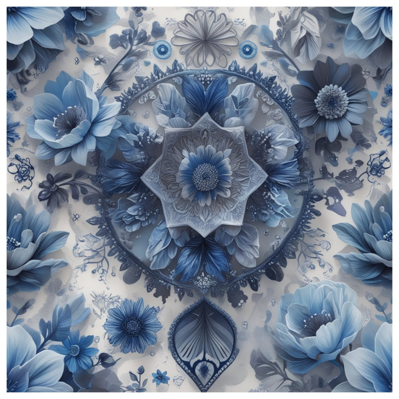 Tapisserie murale arrangement floral bleu - décoration murale fleurs, 68in H x80in W with 4 Grommets