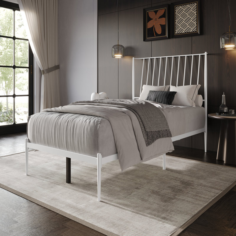 Lit plateforme en métal, Simple, Blanc
