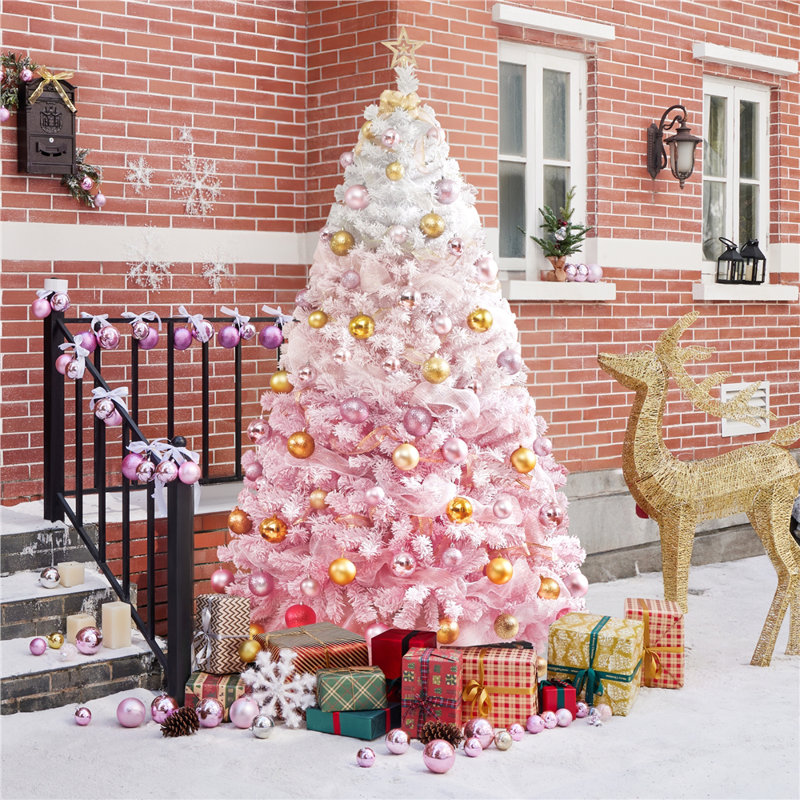 Arbre de Noël artificiel floqué rose avec support pliable, 6', Non pré-éclairé
