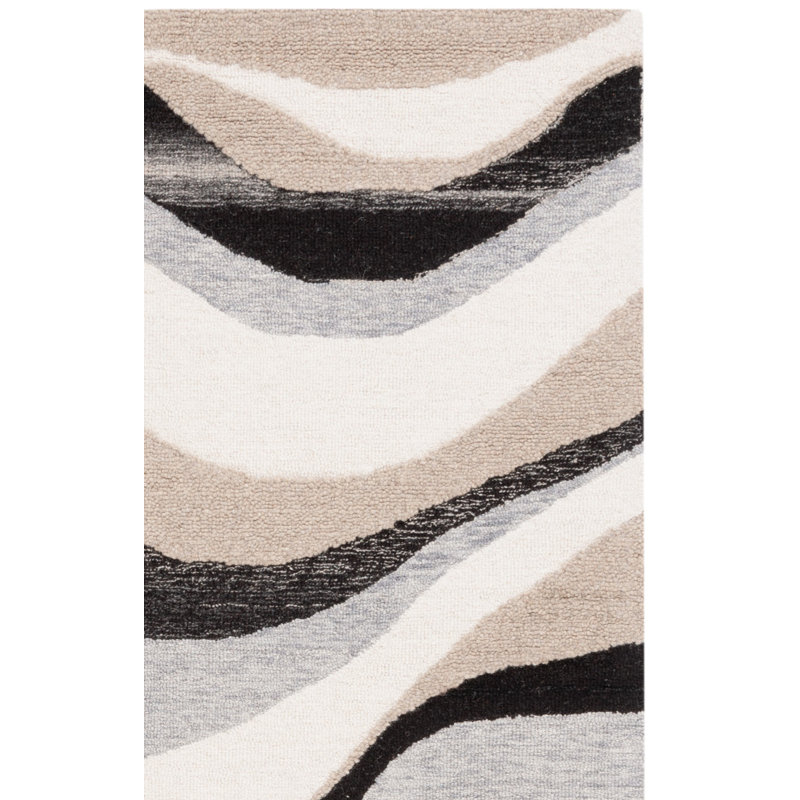 Tapis gris / ivoire en laine / coton touffeté à la main Joshwa, Tapis de couloir 2 pi 3 po x 8 pi