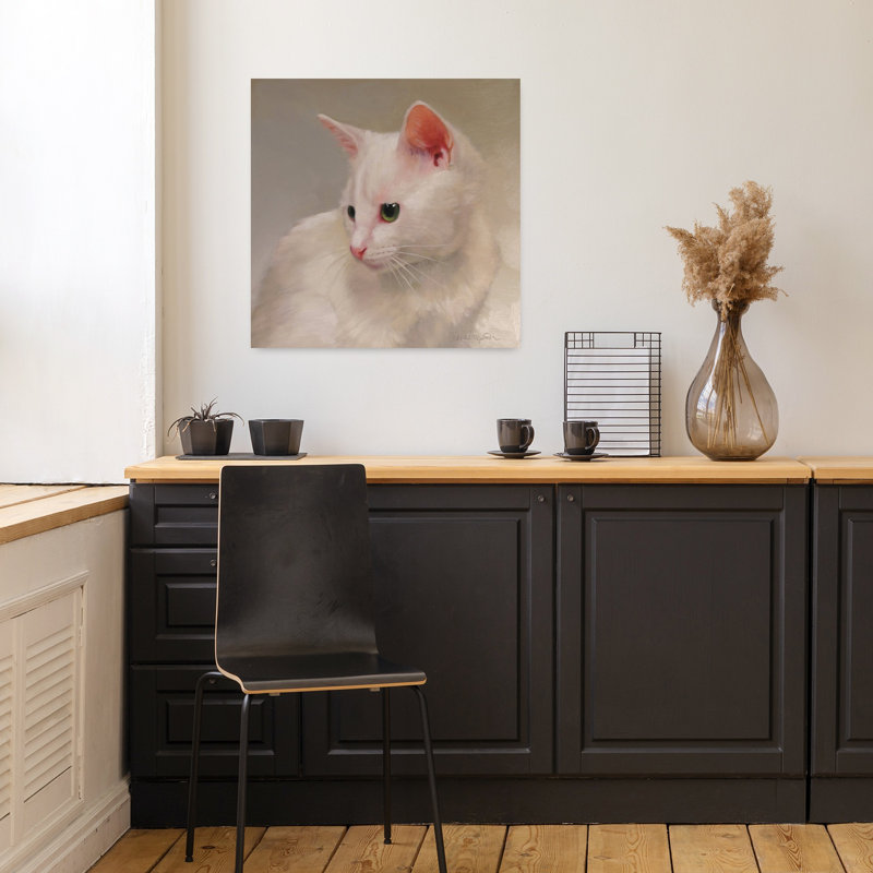 Art de chat contemporain blanc chaton, H 18 po x l 18 po