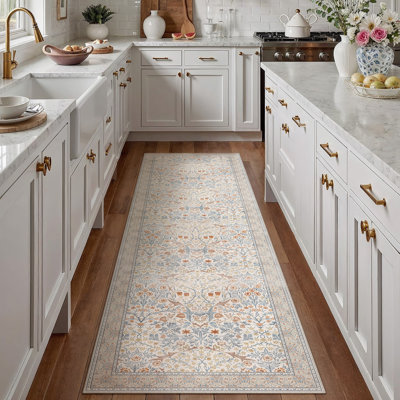 Machine Washable Floral Area Rug With Non-Slip Backing