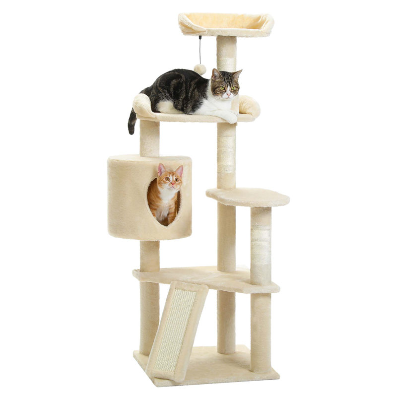Beige Multi-Level Cat Tree Tower with Condo and Scratching Board