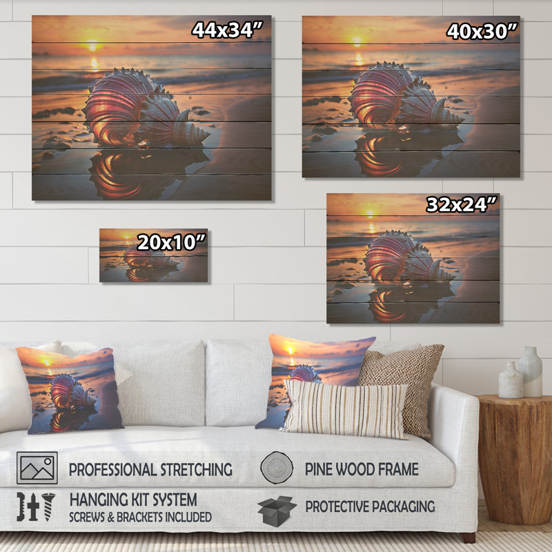 Sunset Shoreline Treasures V - plage sur bois, H 10 po x l 20 po x P 0,78 po