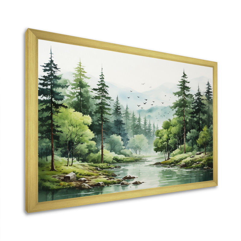 Tranquil Forêts, paysage I, art mural forêt pour le salon, H 34 po x l 44 po x P 1,5 po, Cadre doré simple