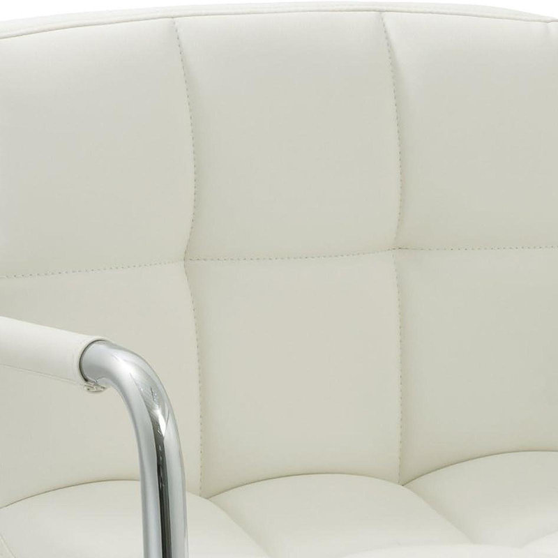 Contemporary Adjustable Swivel Arm Bar Stool With Cushion,White, White