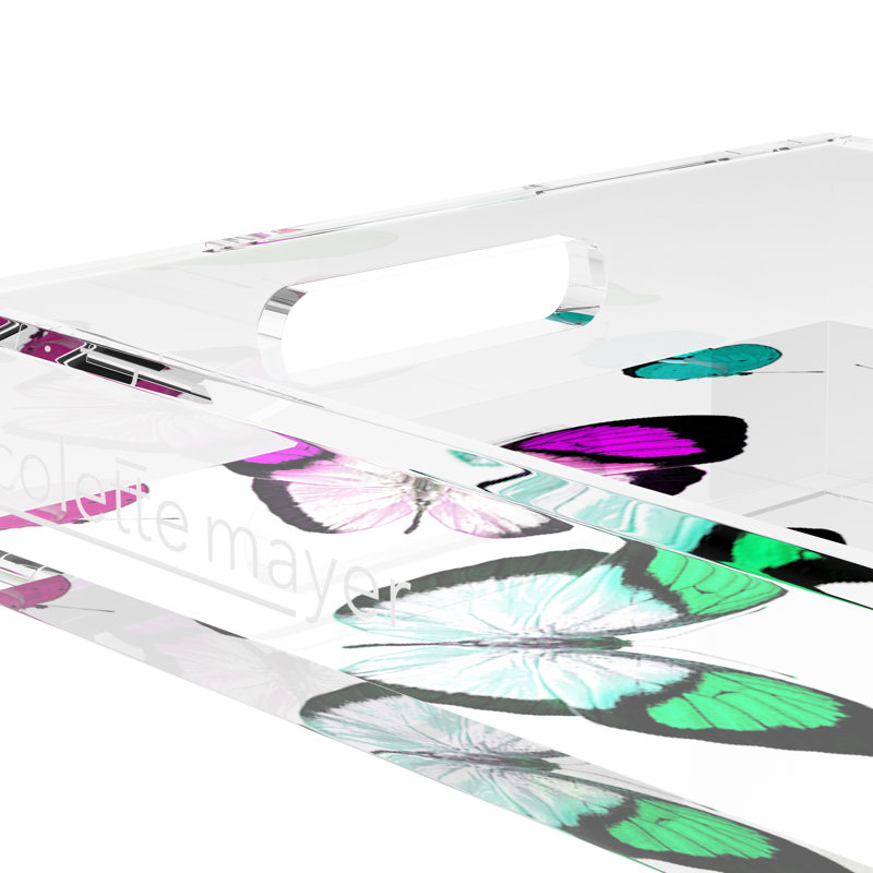 Butterflies Acrylic Rectangle Decorative Tray, 2" H x 22.5" W x 14.5" D, Acid Green