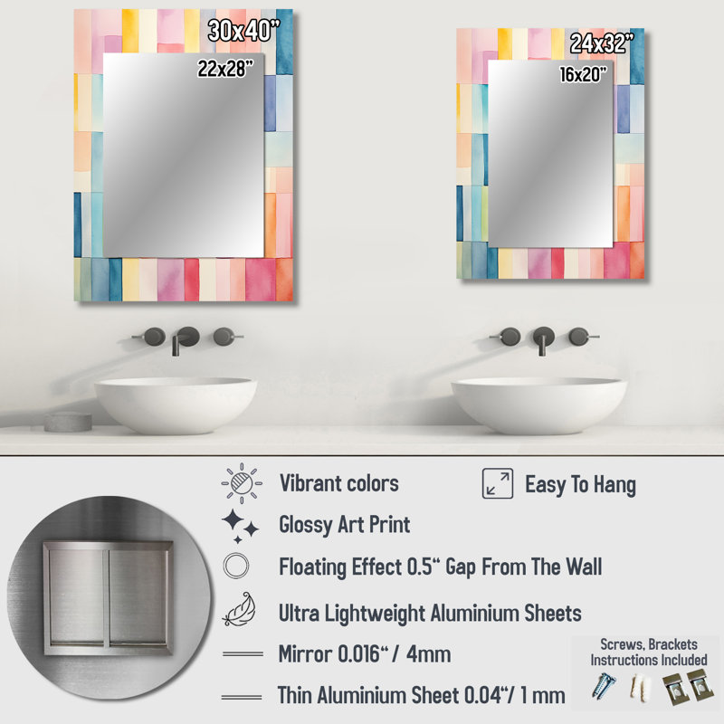 Mid-century pastel colour cubes I - miroir géométrique, miroir mural décoratif moderne, impression d'art en métal
