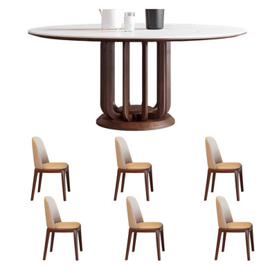 Simple round rock plate dining table and chair set