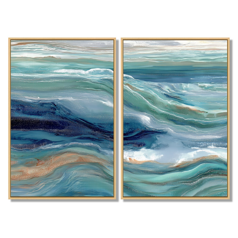 «Green River», reproduction d'art sur toile, art mural côtier vert 2 pièces, H 36 po x l 48 po, Crème