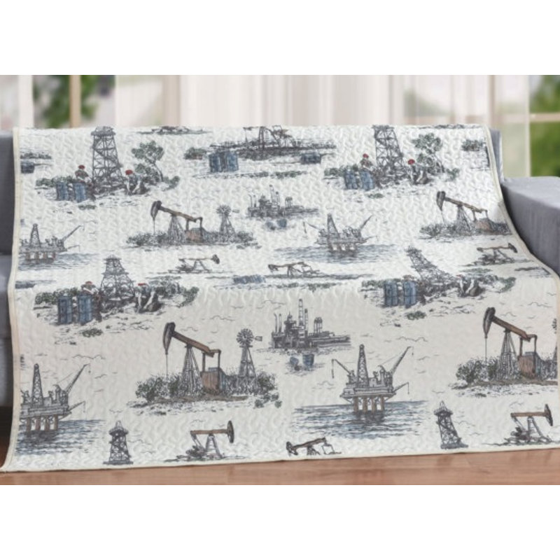 Jeté matelassé rustique en polyester Oil Field