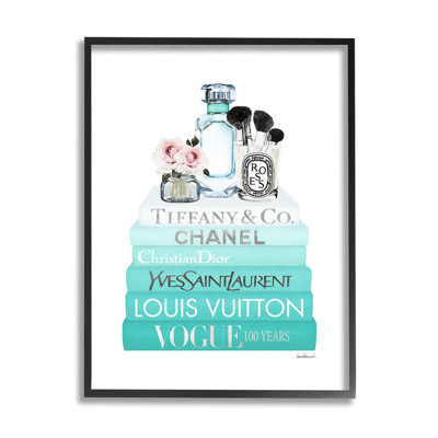 " Glam Fashion Cosmetics Soft Roses Blue Bookstack " by Amanda Greenwood Painting Print