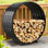 Support à bois d'extérieur pour l'intérieur avec couvercle, capacité de 500 lb, support de rangement pour pile de bois robuste, support à bûches de foyer rond pour patio, terrasse, porche, cour arrière