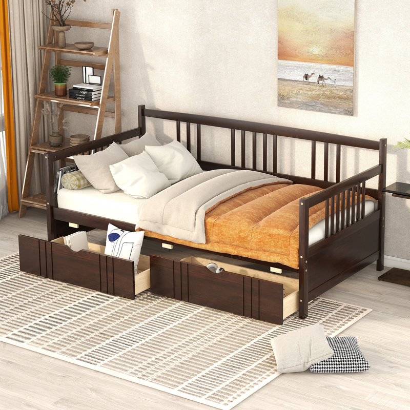 Twin Size Daybed Wood Bed With Two Drawers, Espresso