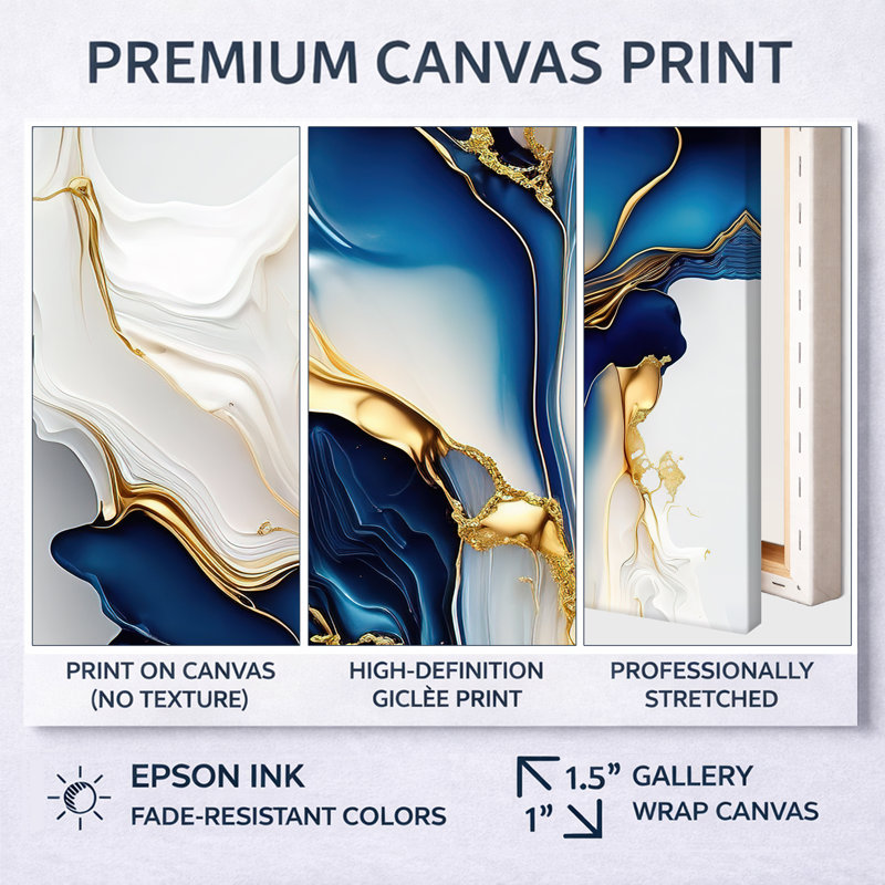 Abstract Geode Gold and Blue Marble Shape III Canvas Painting Print, 40" H x 30" W, Wrapped Canvas, No Frame