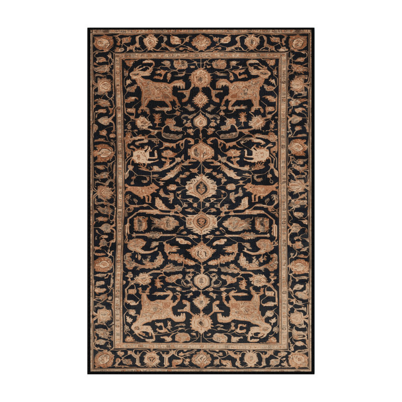 Tapis persan noir lavable à la machine, Rectangulaire 2 pi x 3 pi