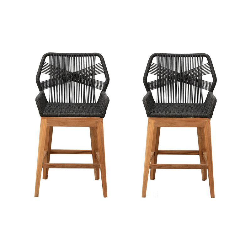 Beverly Outdoor Teak Bar Stool, Black