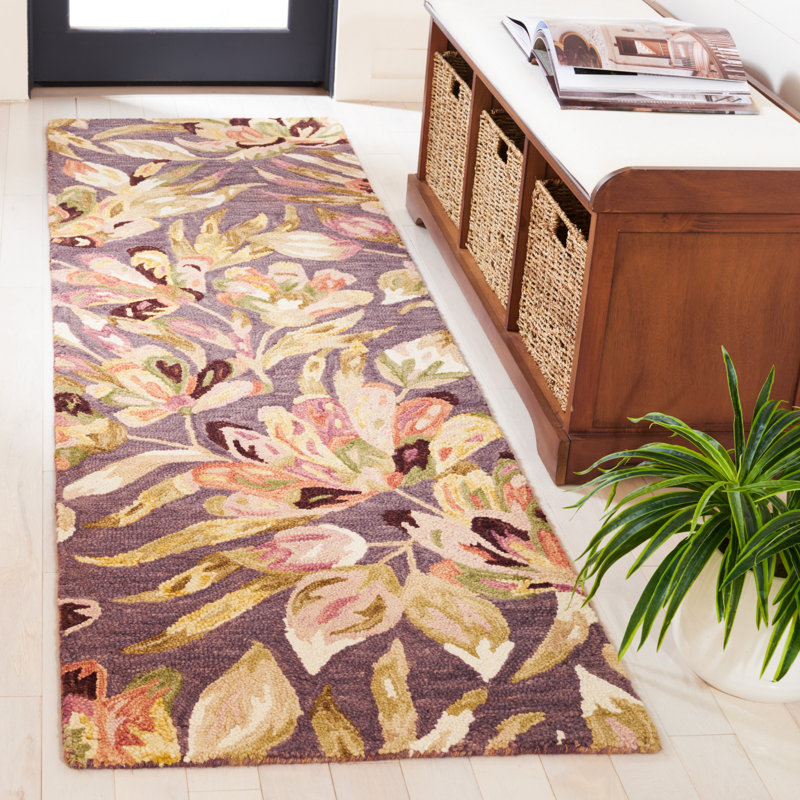Tapis floral en laine / coton touffeté à la main Kamarli, Tapis de couloir 2 pi 3 po x 8 pi