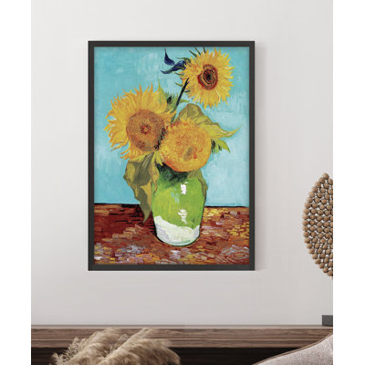 Floral avec vase de Van Gogh avec trois tournesols, 1888, reproduction d'art classique sans cadre