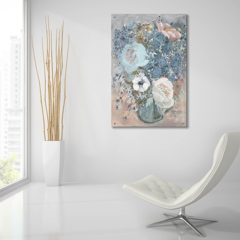  «Summer Blues Bouquet» par Art Licensing Studio, art mural en verre acrylique, 24 po x 36 po, H 36 po x l 24 po