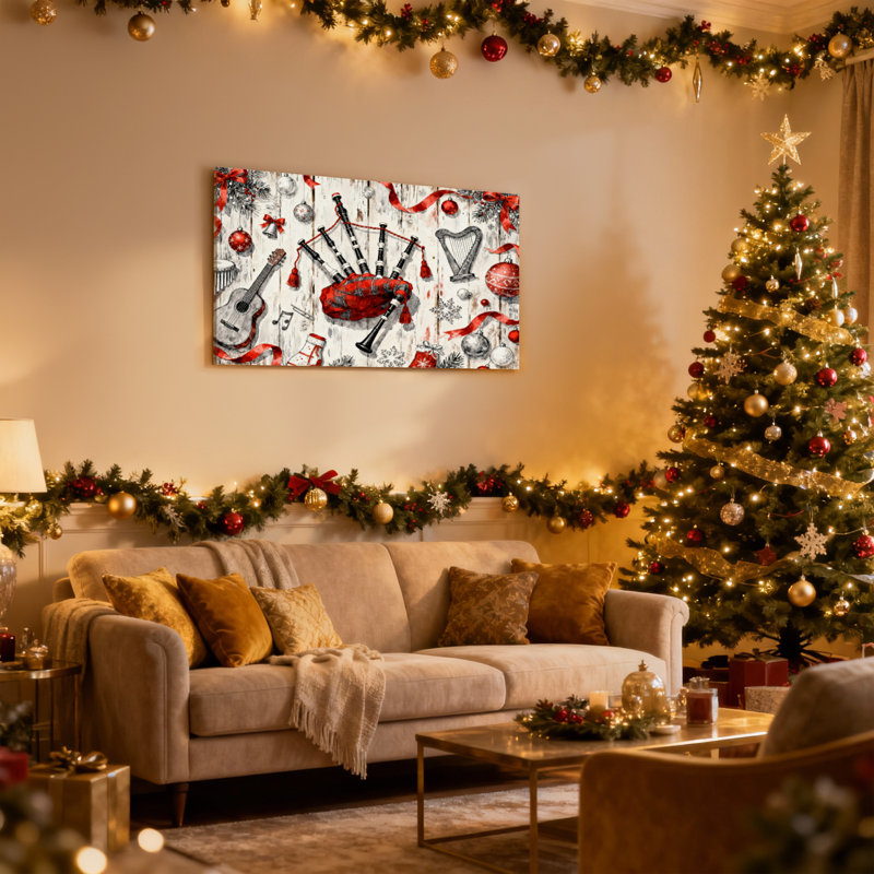 Ensemble de 3 reproductions d'art sur toile, instruments de musique et ornements de Noël, H 24 po x l 36 po