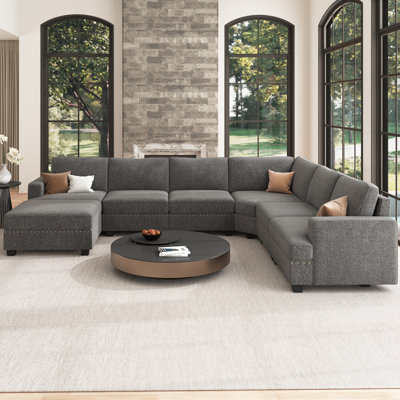 Anureet U Shaped Corduroy Sectional Modular Sofa With Chaise