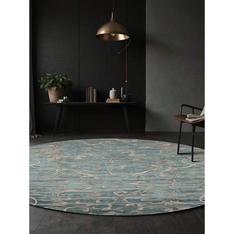 Tapis gris soyeux et moelleux, Rond 7 pi