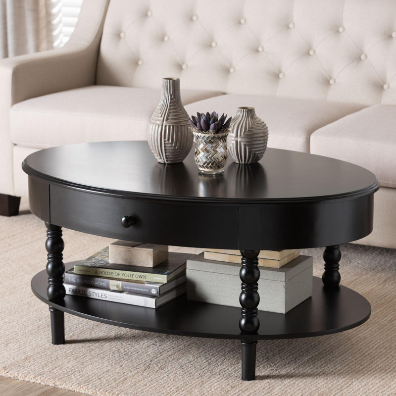 Table basse à 1 tiroir en bois noir avec pieds fuselés Laura Baxton Studio Malinda