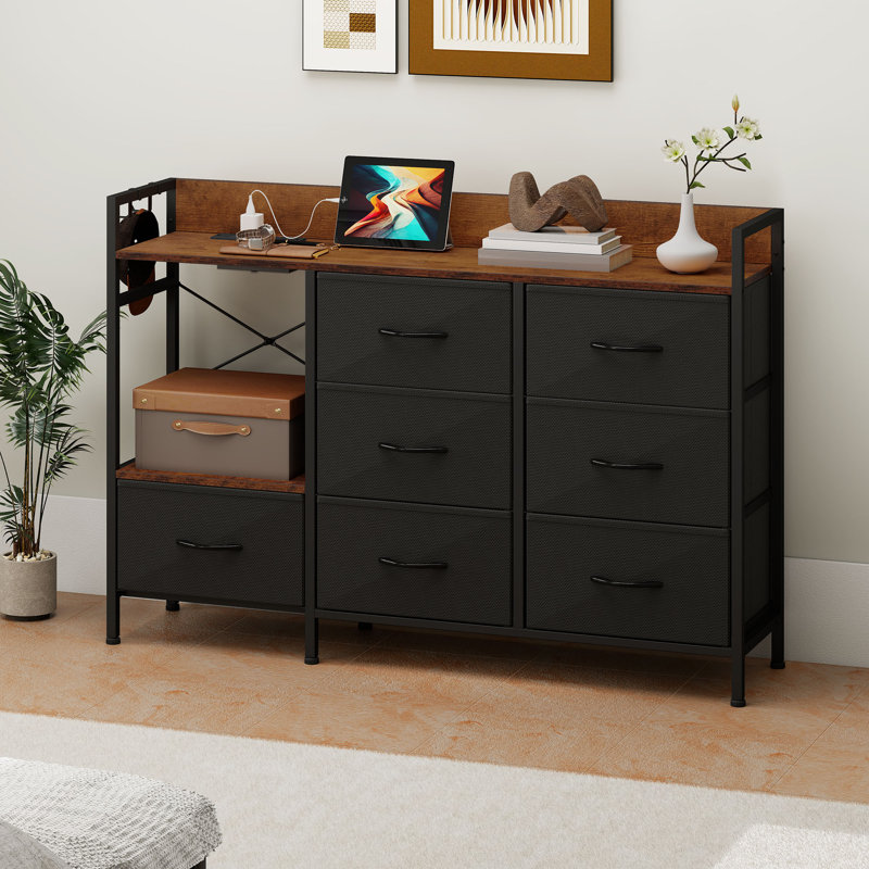 7 Drawer Chest of Drawers, Black/Walnut