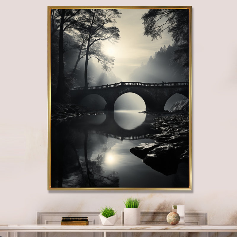 Pont de la sérénité Souali Gray, H 20 po x l 12 po x P 1 po, Cadre flottant doré