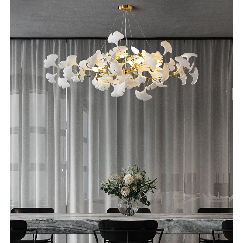 Lustre en ginkgo à 6 lumières Miljana, Or