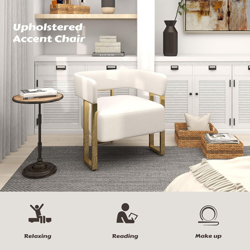 Fauteuil d'appoint avec structure en métal (ensemble de 2), Ourson blanc