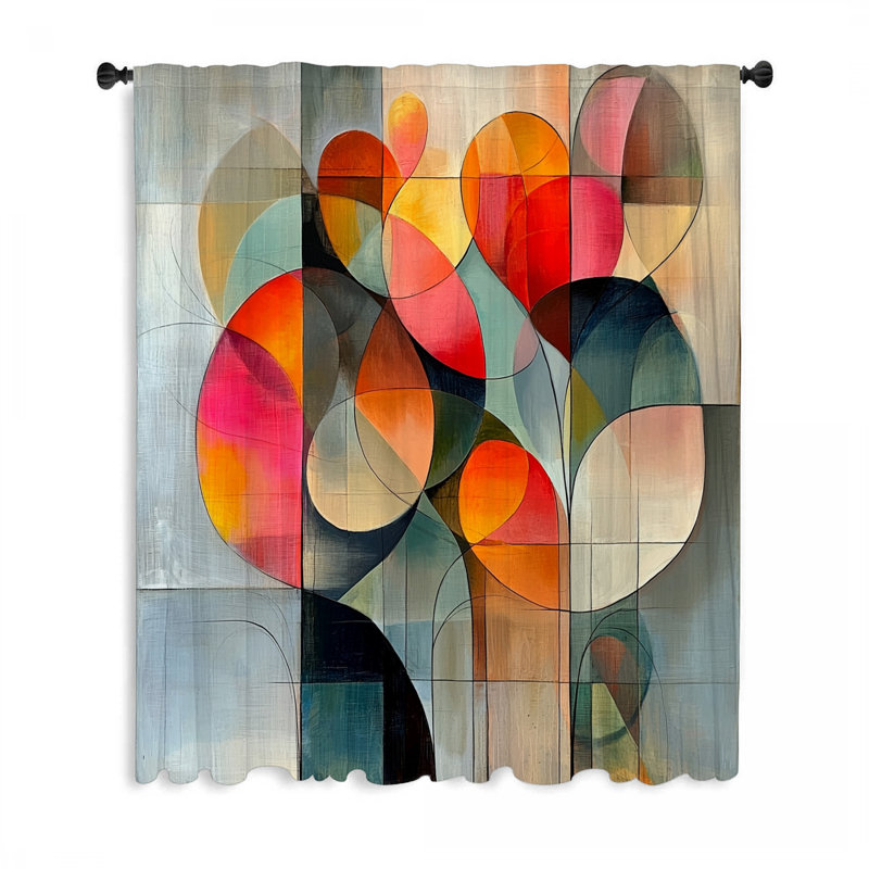 Abstract Window Curtains, Modern Blockout & Sheer Curtains - 1 Panel, 50" W x 84" L