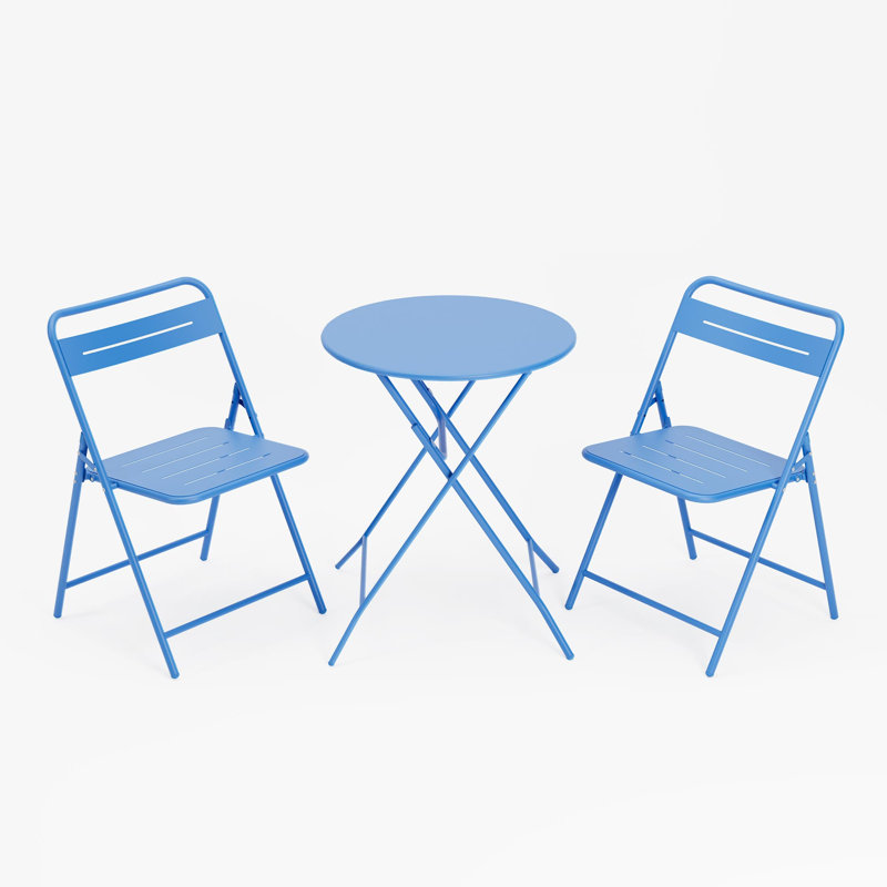 All-Weather 3-Piece Outdoor Folding Patio Bistro Set With Table, Blue